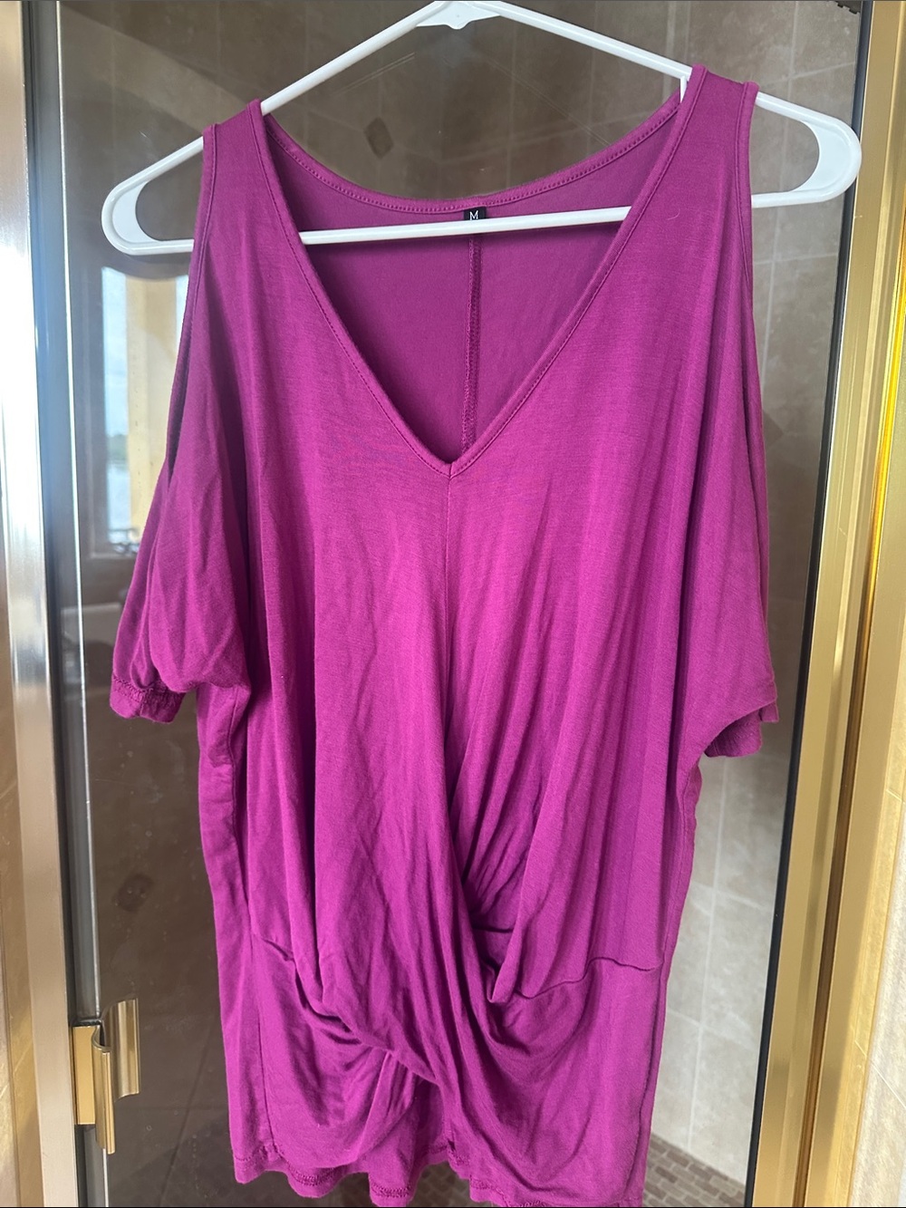 Women's Cold-Shoulder Twist Front Top - Magenta